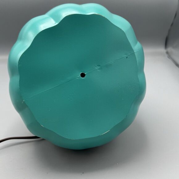 Unmarked Teal Halloween Pumpkin Happy Jack O Lantern Blow Mold Light Up 9" T - Picture 11 of 12